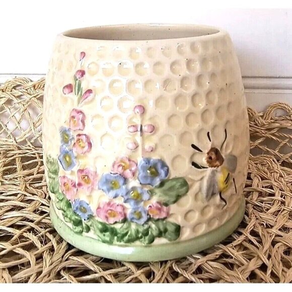 Vintage Kensington Honeypot Base, Honeycomb Bee and Flowers Made in England, EUC - Picture 1 of 7